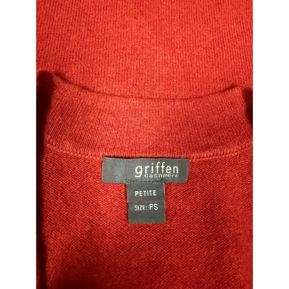 Vtg Griffen Cashmere Womens Rust Orange V Neck Sweater 3/4 Sleeve Fall Petite PS - Picture 12 of 13